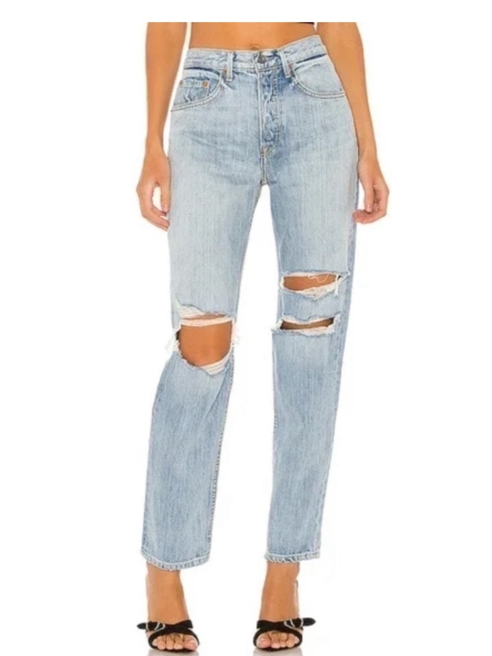 GRLFRND Light Blue Distressed Straight-Leg Jeans “ISABELI”